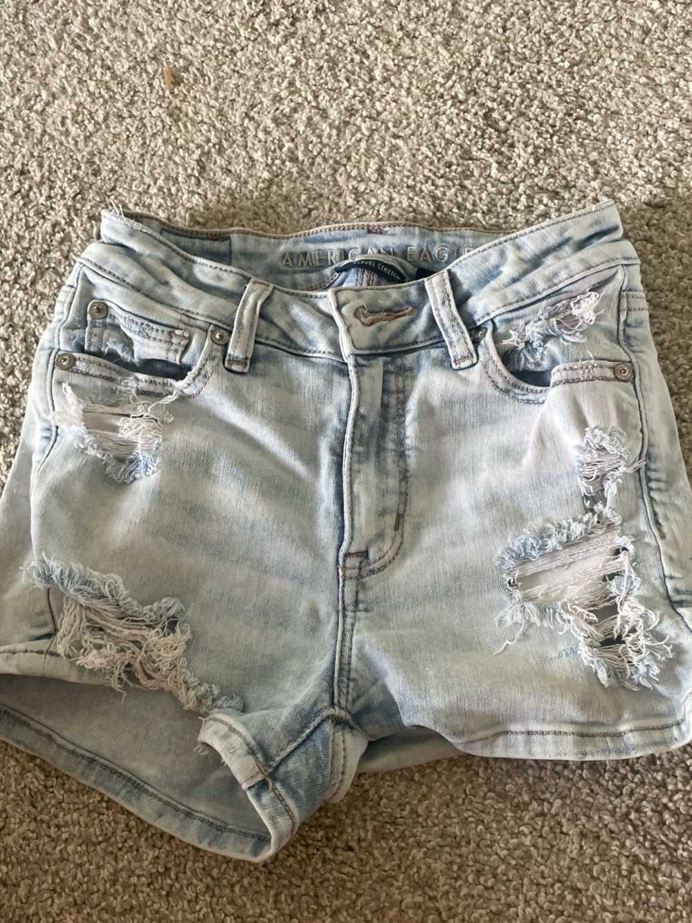 American Eagle Outfitters Light Blue Distressed High-Rise Denim Shorts